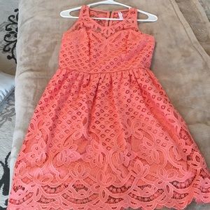 Xhiliration coral lace dress medium